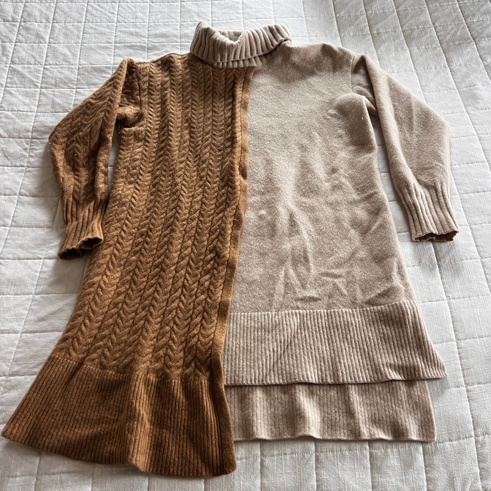 READ Eudon Choi Brown Wool Asymmetrical Sweater Dress Shrunk Fits Small Medium
